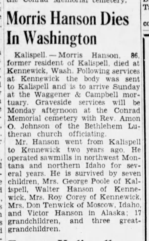 Morris Hanson obituary